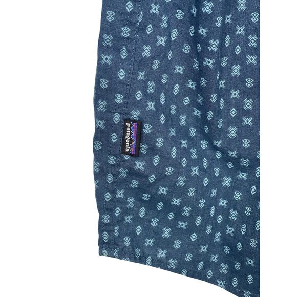 Patagonia Shirt Mens Blue Geometric Organic Cotton Button Up Collared Size XL - Picture 3 of 8